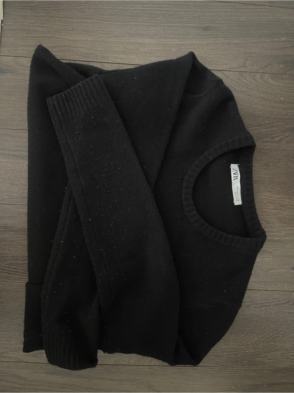 100% MERINO WOOL Zara Black Crewneck Pullover Sweater